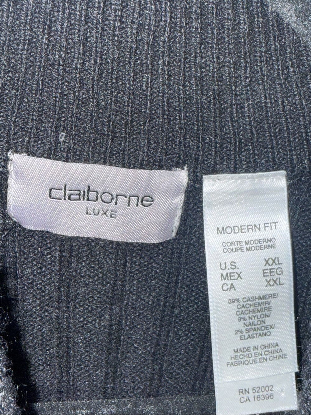 Claiborne Black Cashmere Blend Mock Neck Sweater XXL Luxe - Picture 4 of 5